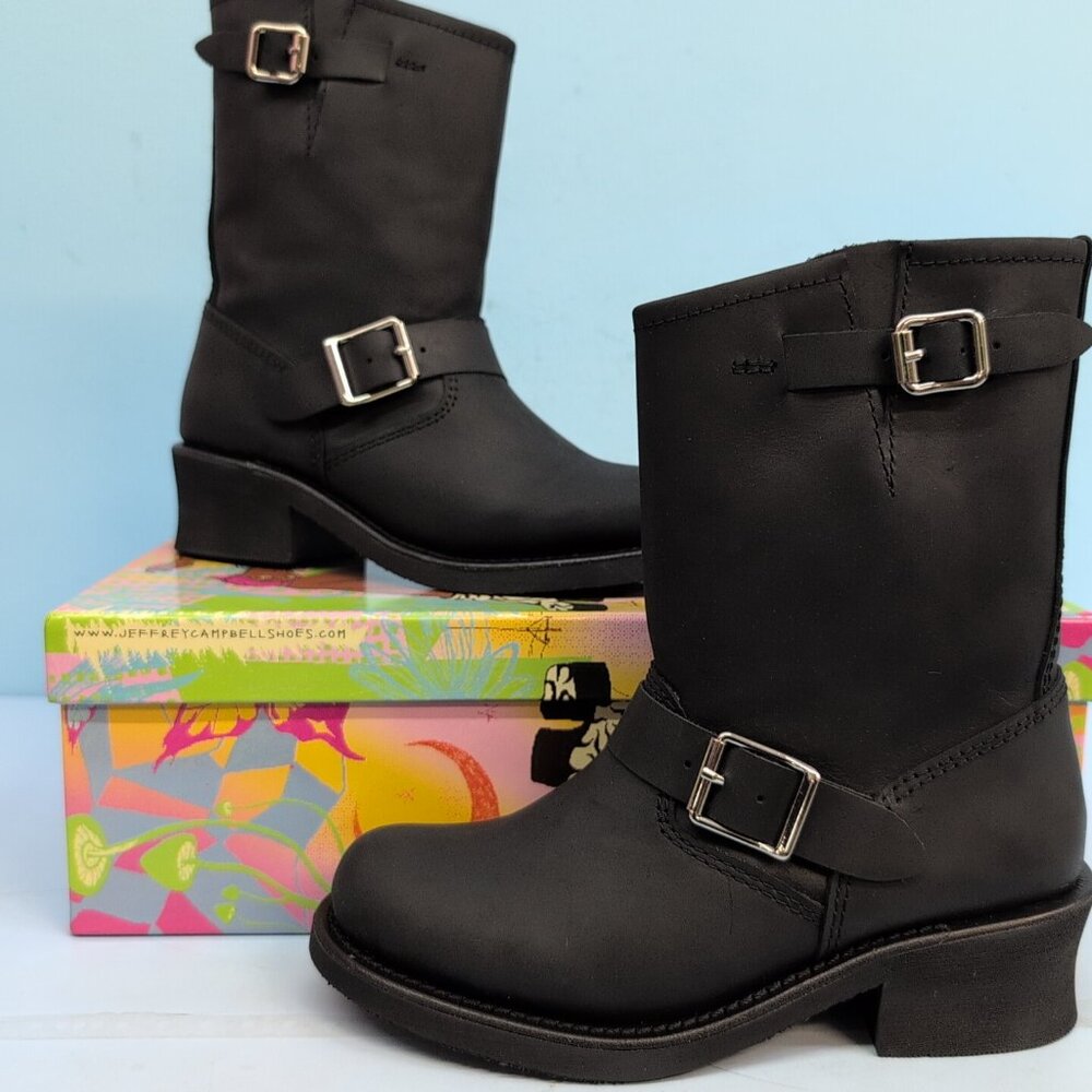 Jeffrey Campbell Standoff Pull On Leather Moto Boots Women's US 6M Black